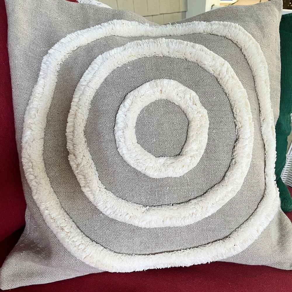 Jonathan Adler Linen Neutral Tactile Throw Pillow Cover 21” Circles Bullseye